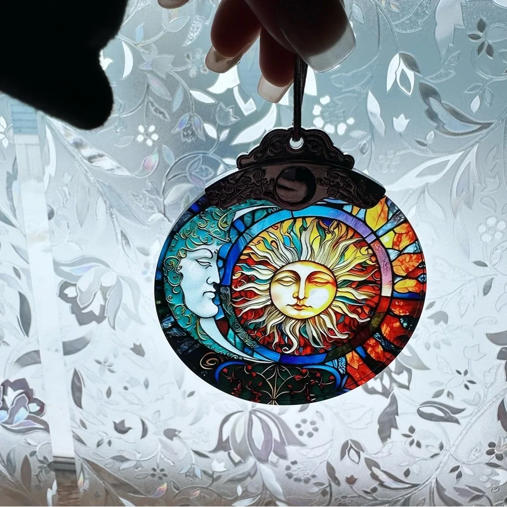 Stained Glass Hanging Sun + Moon Ornament - Picture 3 of 5